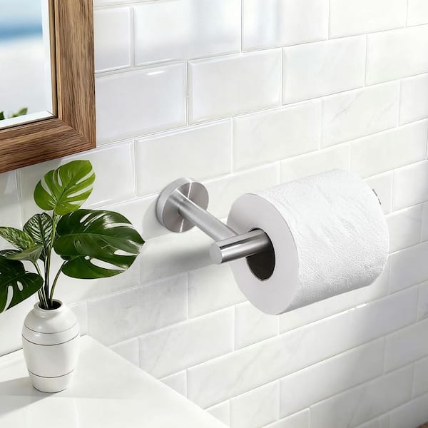 Wall Mounted Round Stainless-Steel Toilet Paper Holder in Brushed Nickel