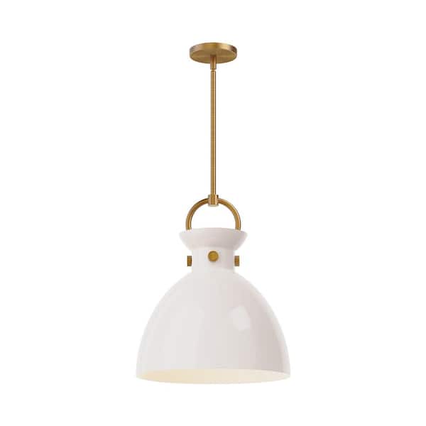 ALORA MOOD Waldo 14 in. 1 Light 60-Watt Aged Gold/Glossy Opal Glass Pendant Light
