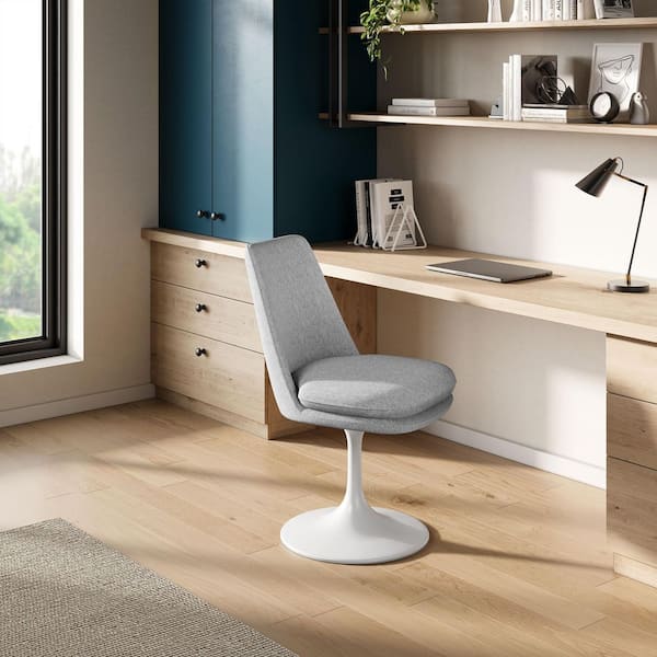 Lippa Upholstered Swivel Dining Side Chair in White Light Gray