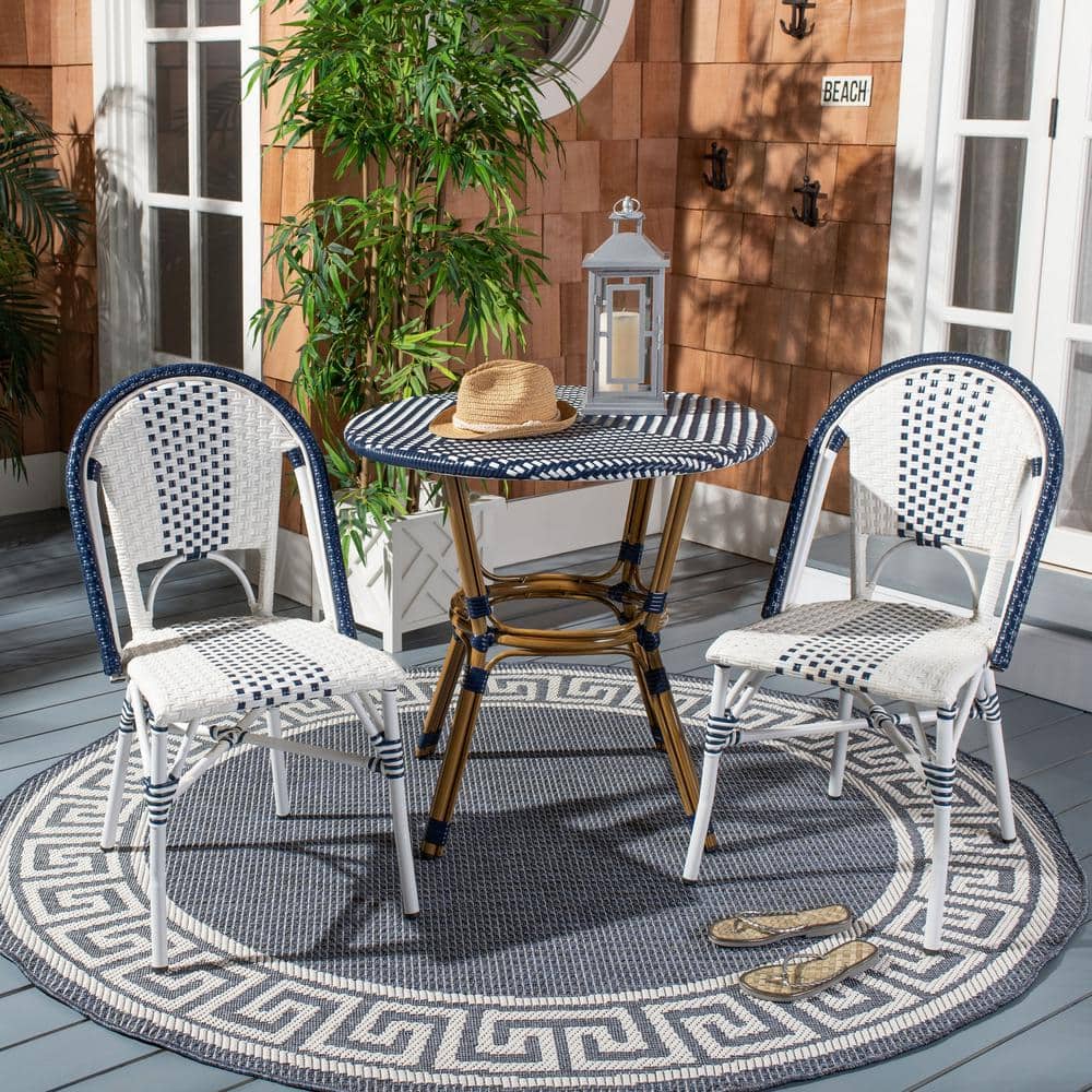 Zoya 18" Navy and White Wicker Side Chairs, Set of 2