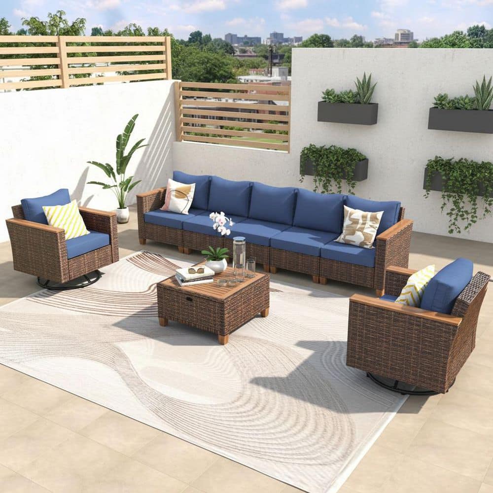 Cesicia 8-Piece Brown Wicker Outdoor Patio Conversation Sectional