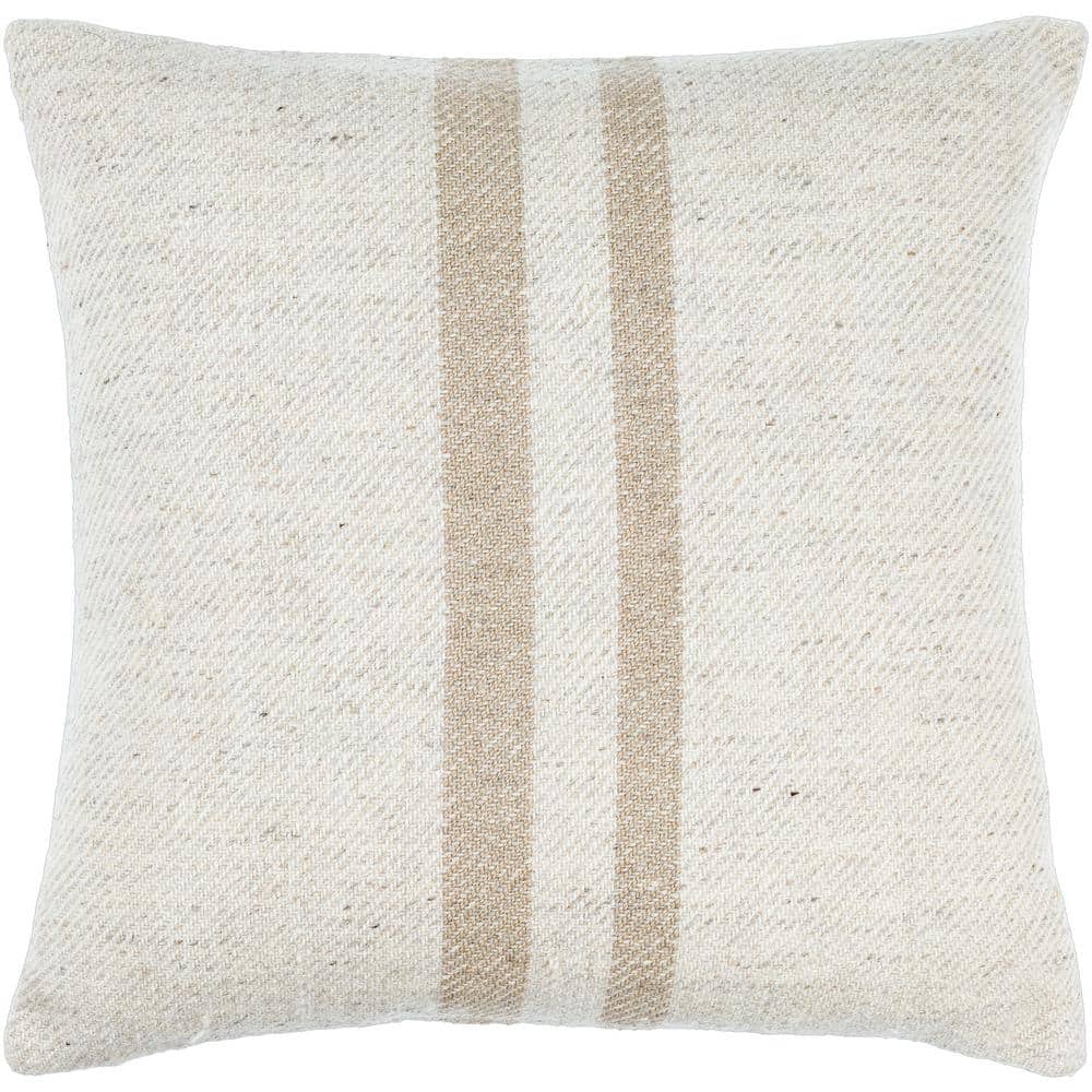 Brett 22" Off-White and Light Brown Wool Blend Pillow