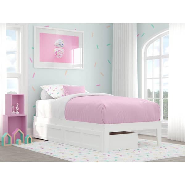 AFI Colorado White Twin Solid Wood Storage Platform Bed with USB Turbo Charger and 2 Drawers