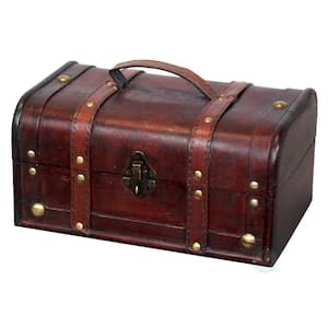 Brown Small Decorative Vintage Storage Box Wooden Treasure Chest 11 in. W