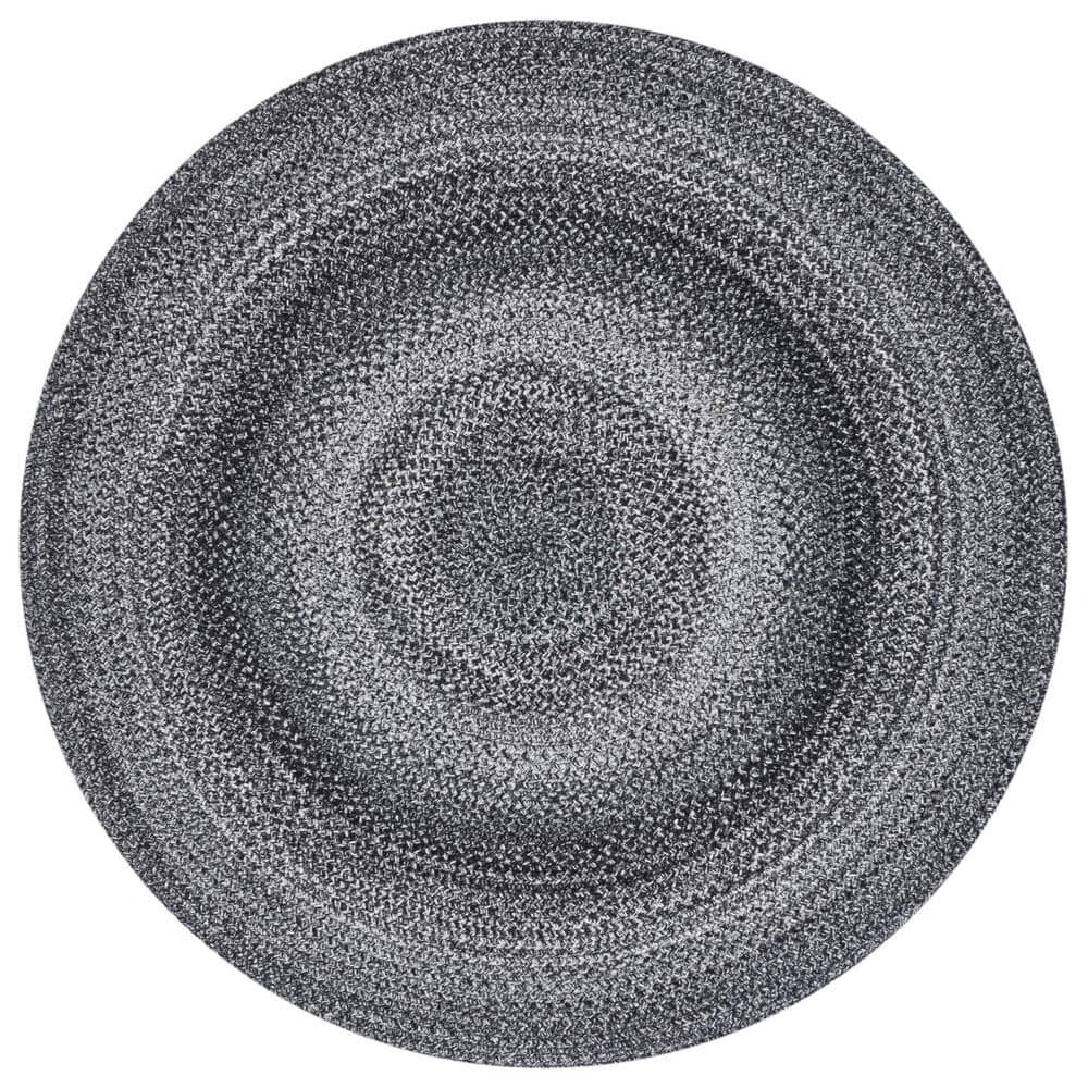 Handmade Black and Ivory Braided Round Synthetic Rug, 4' Diameter