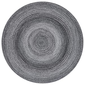 Braided Black Ivory 4 ft. x 4 ft. Abstract Round Area Rug