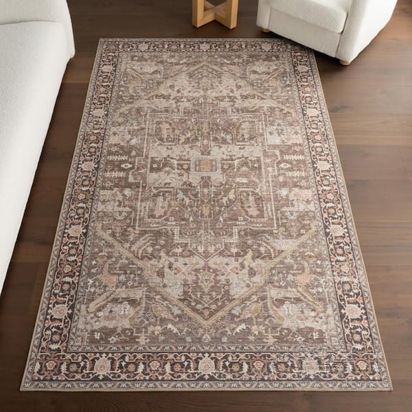 Phoebe Medallion Spill Proof Machine Washable Area Rug Dark Brown 4 ft.  x 6 ft.  Area Rug