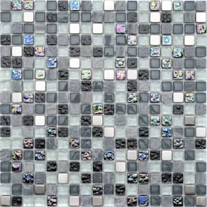 Petrol Marble Mix 11.81in. x 11.81in. Square Joint Polished/Matte Marble Glass Metal Mosaic Wall Tile (0.97 sq. ft./Ea)