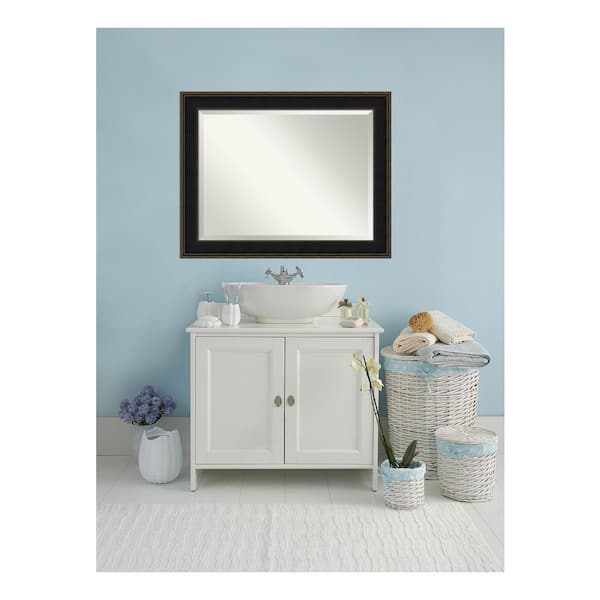 Amanti Art Mezzanine Espresso 47.5 in. x 37.5 in. Beveled Rectangle Wood Framed Bathroom Wall Mirror in Black,Brown