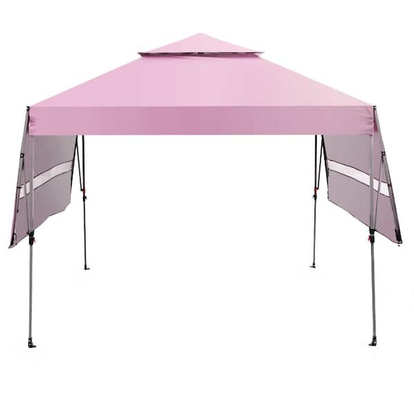 10 ft. x 17.6 ft. Instant Pop-Up Canopy Tent with Dual Half Awnings and Wheeled Bag, Pink