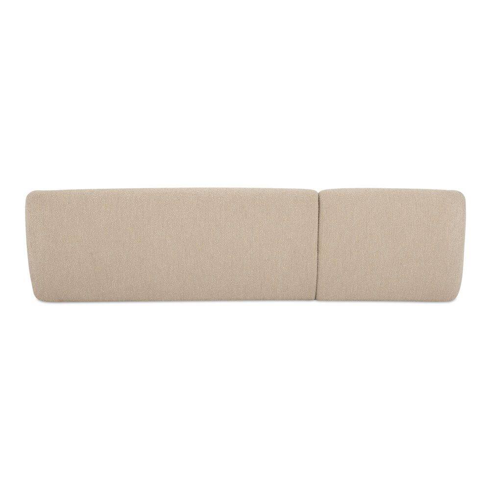 Back view of a beige curved sectional sofa.