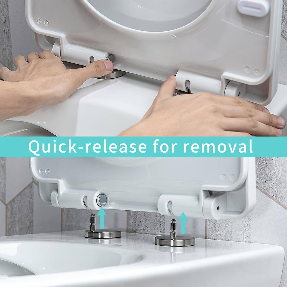 Glossy White Ceramic Elongated Wall Mounted Toilet with Soft Close Seat