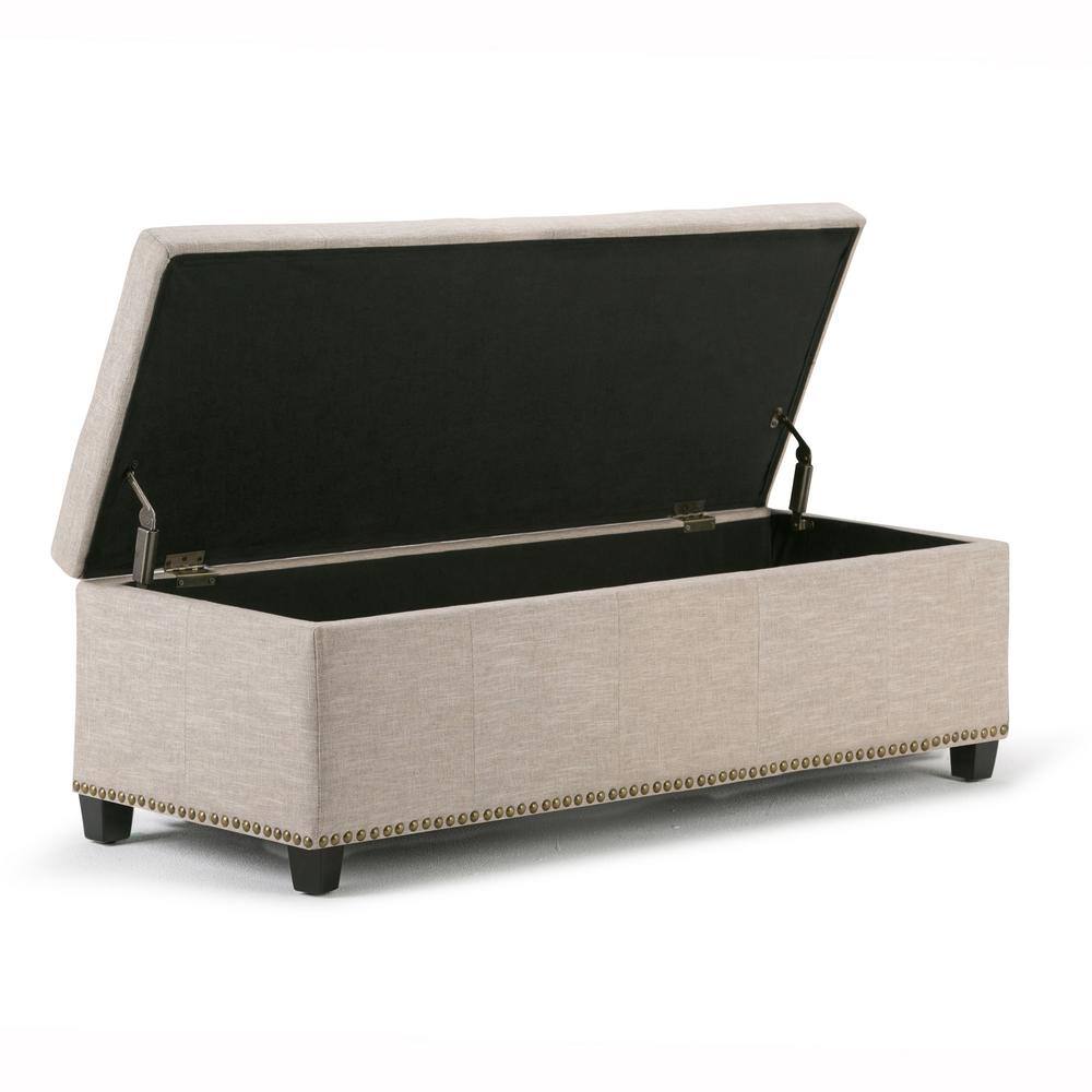 Linen Natural 48" Upholstered Storage Ottoman Bench