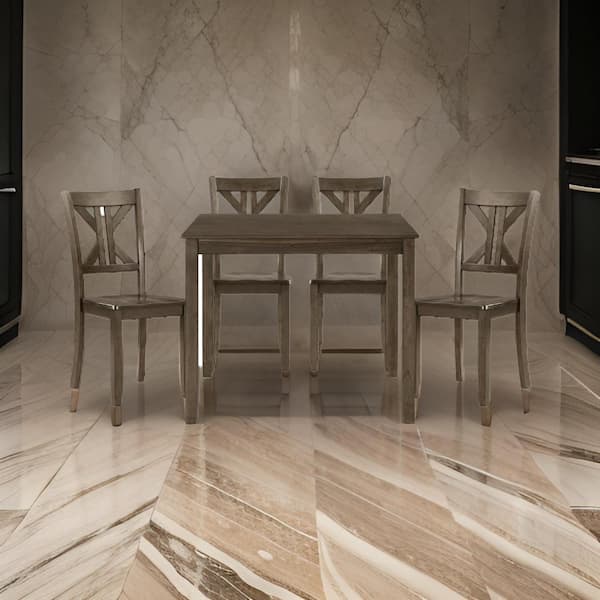 Benjara Ivy 5-Piece Square Brown Solid Wood Top Dining Set Seats 4