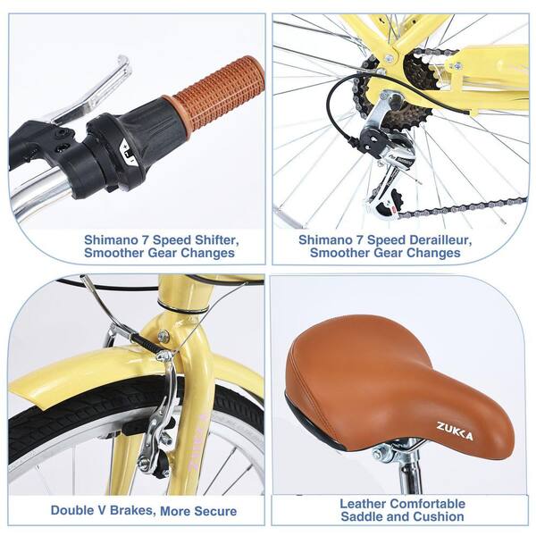 24 in. Yellow 7-Speed Steel Frame Beach Cruiser Bike with Dual V