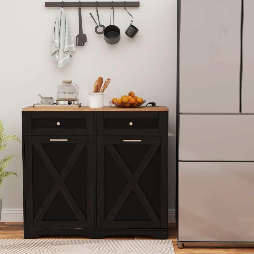 Tilt-Out Trash Can Cabinet with Power Outlets and Adjustable Shelf price history on PriceWatchPro