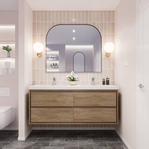 Moreno Bath Sage 60 in. W Bath Vanity in White Oak with Reinforced Acrylic Vanity Top in White with White Basins