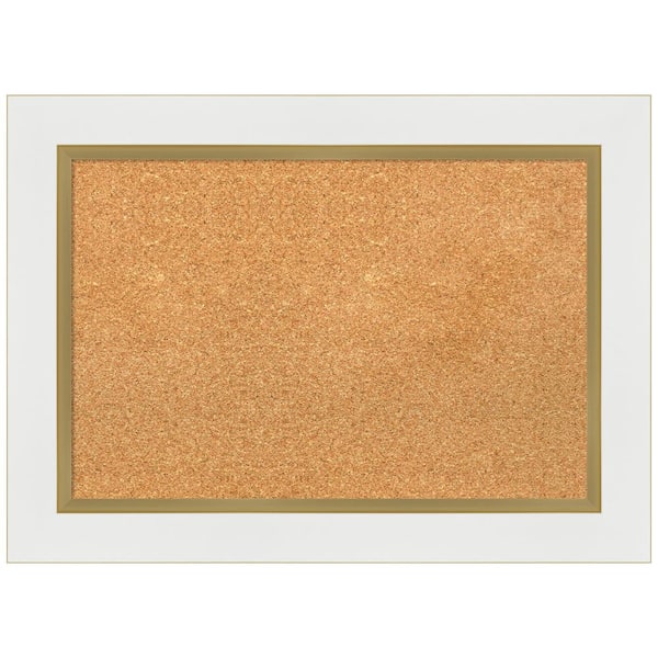 Amanti Art Eva White Gold 29.25 in. x 21.25 in. Framed Corkboard Memo Board