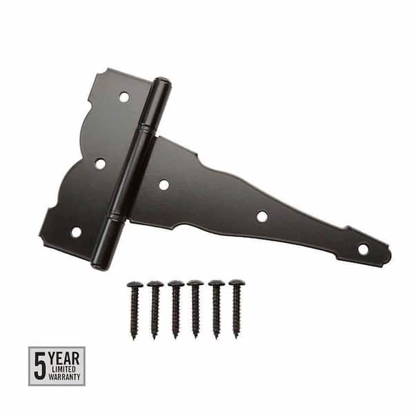 8 in. Standard Black Stainless Steel Heavy-Duty Surface Mount Decorative Tee Hinge