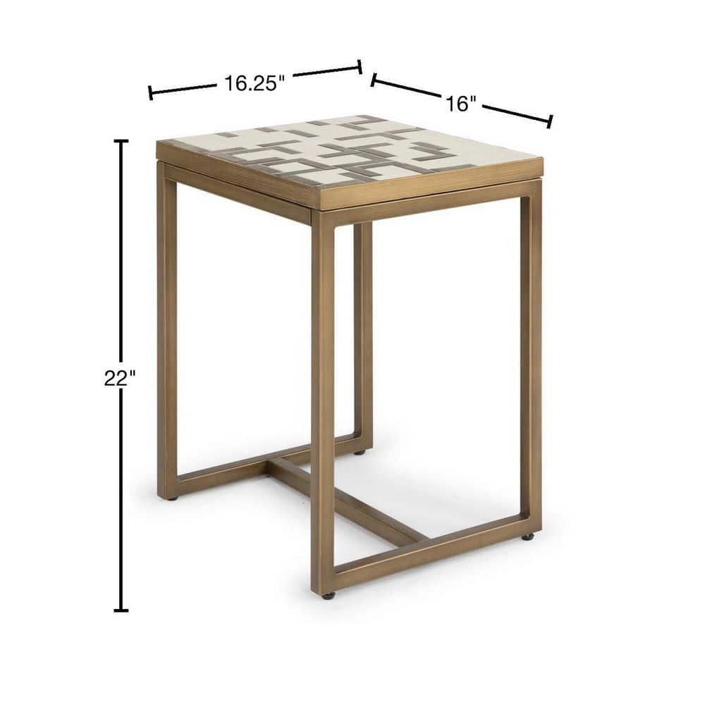 Contemporary Geometric 25.5" Cream & Gold Mosaic End Table