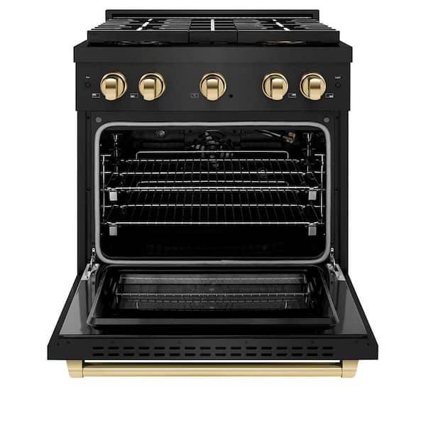 Autograph 30 in. 4.2 cu. ft. Paramount Gas Range with 4-Burner DuoPro Cooktop and Gas Oven in Black Stainless and Gold