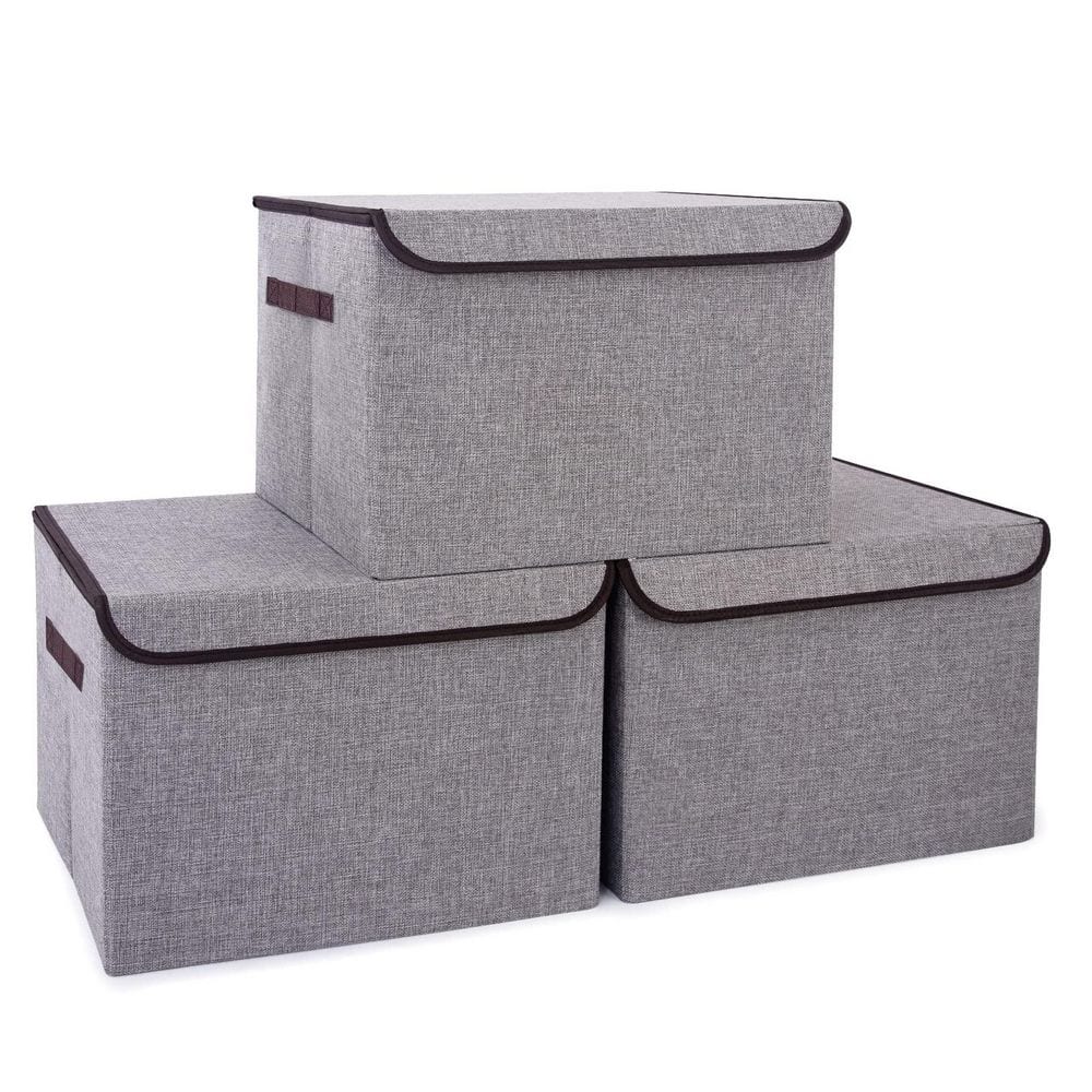 Afoxsos Gray 16.7 in. x 12 in. Linen Fabric Foldable Storage Bins with ...