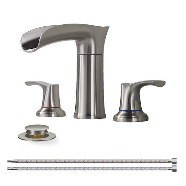 8 in. Widespread Double-Handle Bathroom Faucet with PEX Supply Line 3-Hole Vanity Sink Faucet Spout in Brushed Nickel