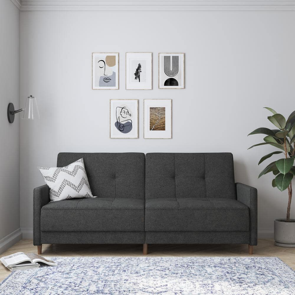 Andora Gray Linen Tufted Twin Sleeper Sofa with Wood Legs