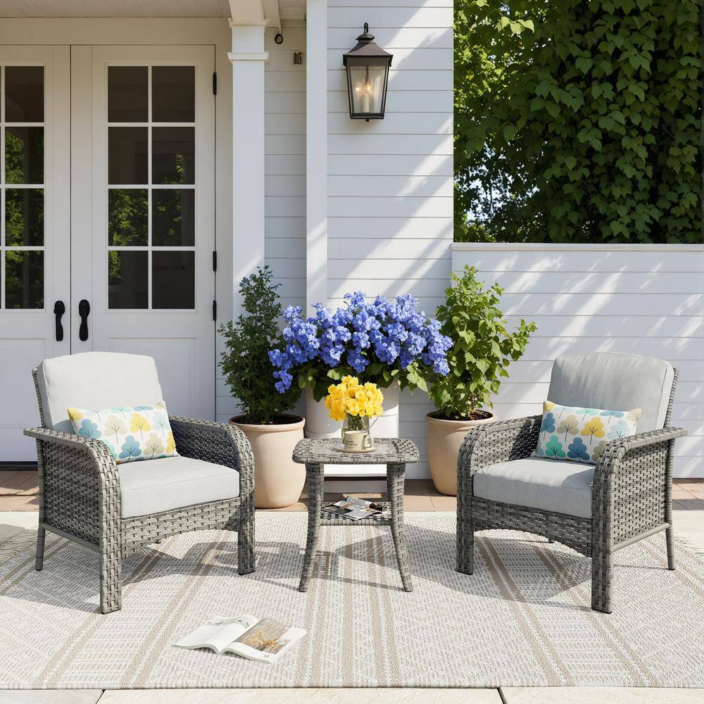 Missisi Gray 3-Piece Wicker Patio Conversation Seating Set with Gray Cushions price history on PriceWatchPro