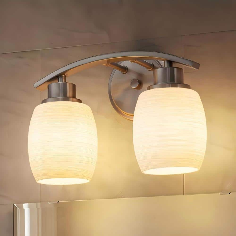 Modern Bathroom Vanity Light Satin Nickel Wall Sconce with Textured Opal Glass Shades 12'' Wall Mounted Fixture price history on PriceWatchPro