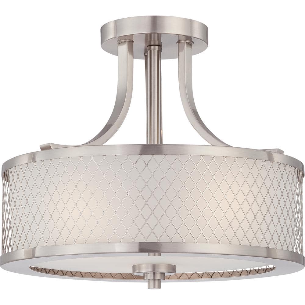 Elegant Art Deco Inspired 12" Drum Semi-Flush Light in Brushed Nickel