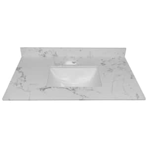 37 in. W x 22 in. D x 0.75 in. H Engineered Stone Composite Vanity Top in Marble Color with White Rectangle Single Sink