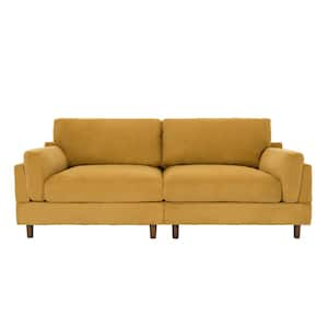 89 in. Modern Square Arm Orange Corduroy Fabric Upholstered 2-Seater Loveseat with Wood Leg