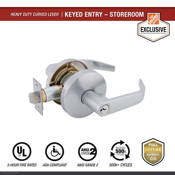 Heavy Duty Commercial Storeroom Curved Lever Cylindrical ADA UL 3-Hour Fire, ANSI Grade 2, Satin Chrome