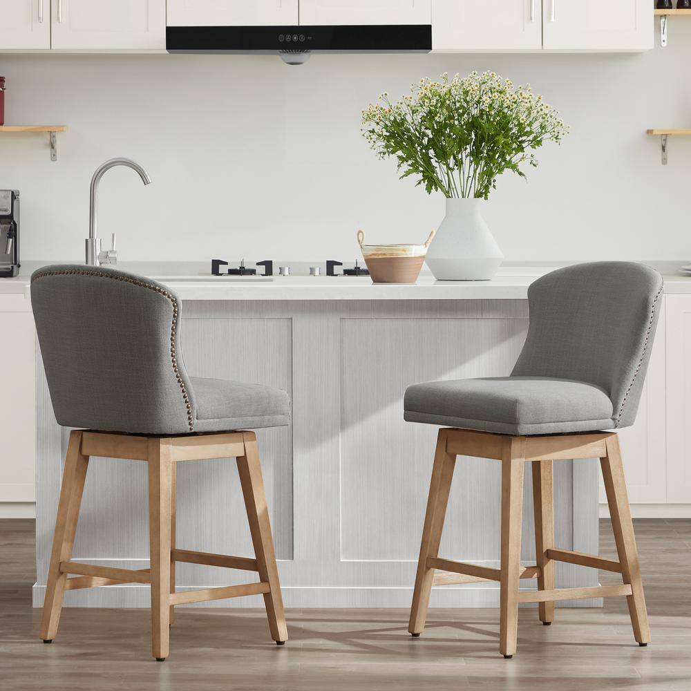 Spruce & Spring 26 in. Elsie Flint Gray High Back Wood Swivel Counter