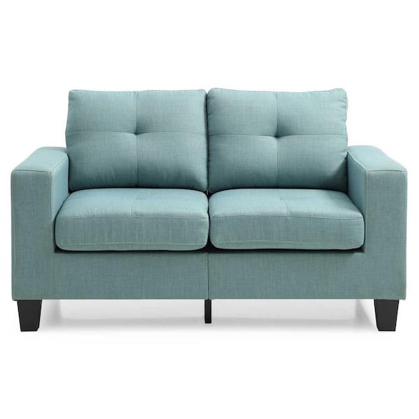 AndMakers Newbury 58 in. W Flared Arm Cotton Straight Sofa in Teal