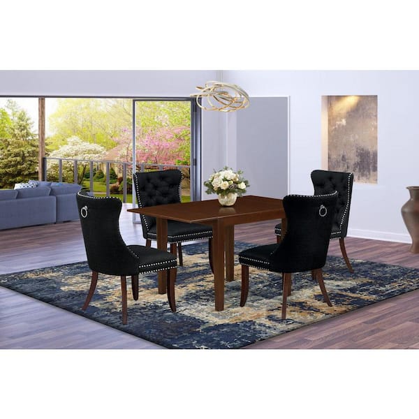 East West Furniture 5-Piece Mahogany Finish Solid Wood Top - Rectangular Upholstered Dining Room Set with Dropleaf (Seats-4)