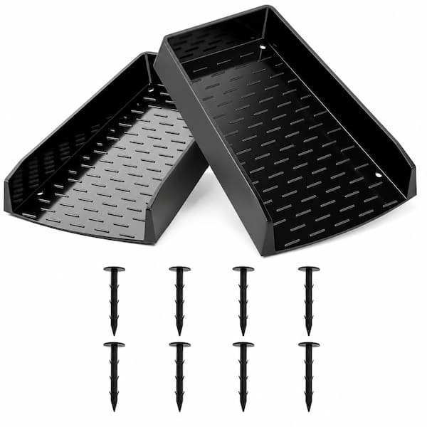 12 in Extra Wide Gutter Downspout Splash Block with Nails Black 2 Pack