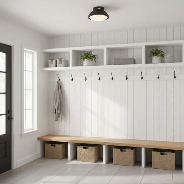 11 in. Black LED Flush Mount Ceiling Light, 1 Light E26 Bulb Compatible for Hallway Bathroom Bedroom Living Room