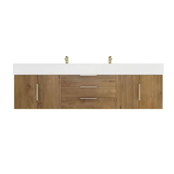 Bethany 71 in. W. x 20 in. D x 22 in. H Double Sink Floating Bath Vanity in Oak with White Acrylic Top