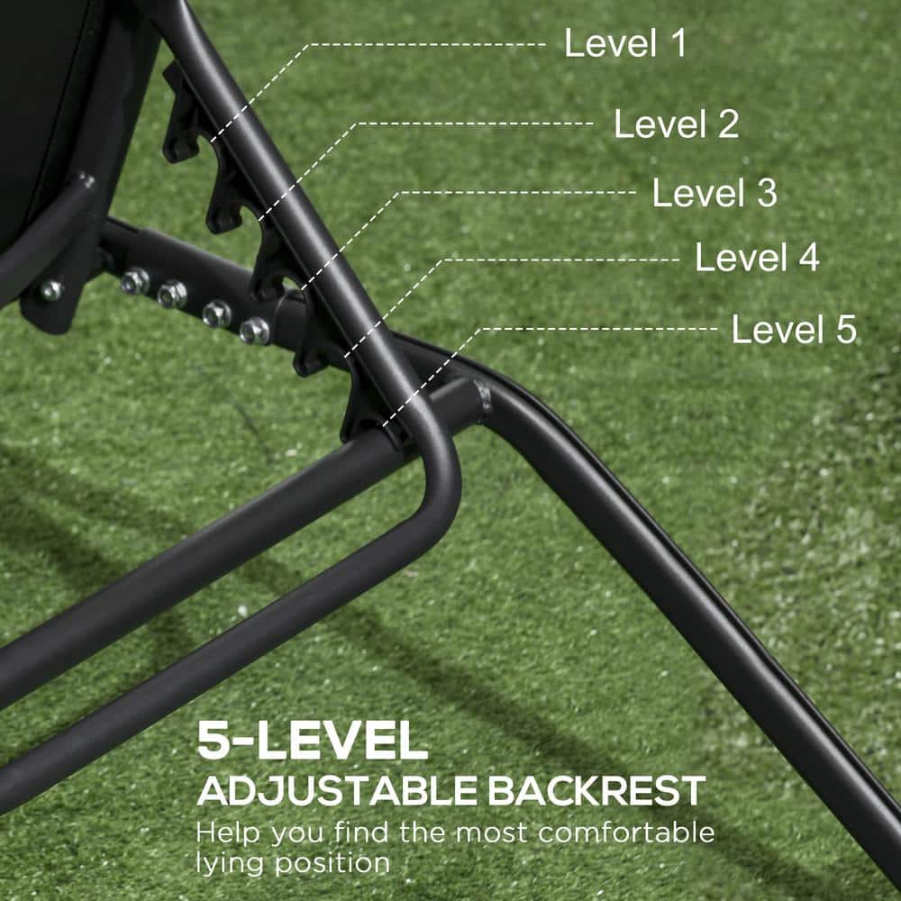 Black Mesh Adjustable Outdoor Chaise Lounge Set with Wheels