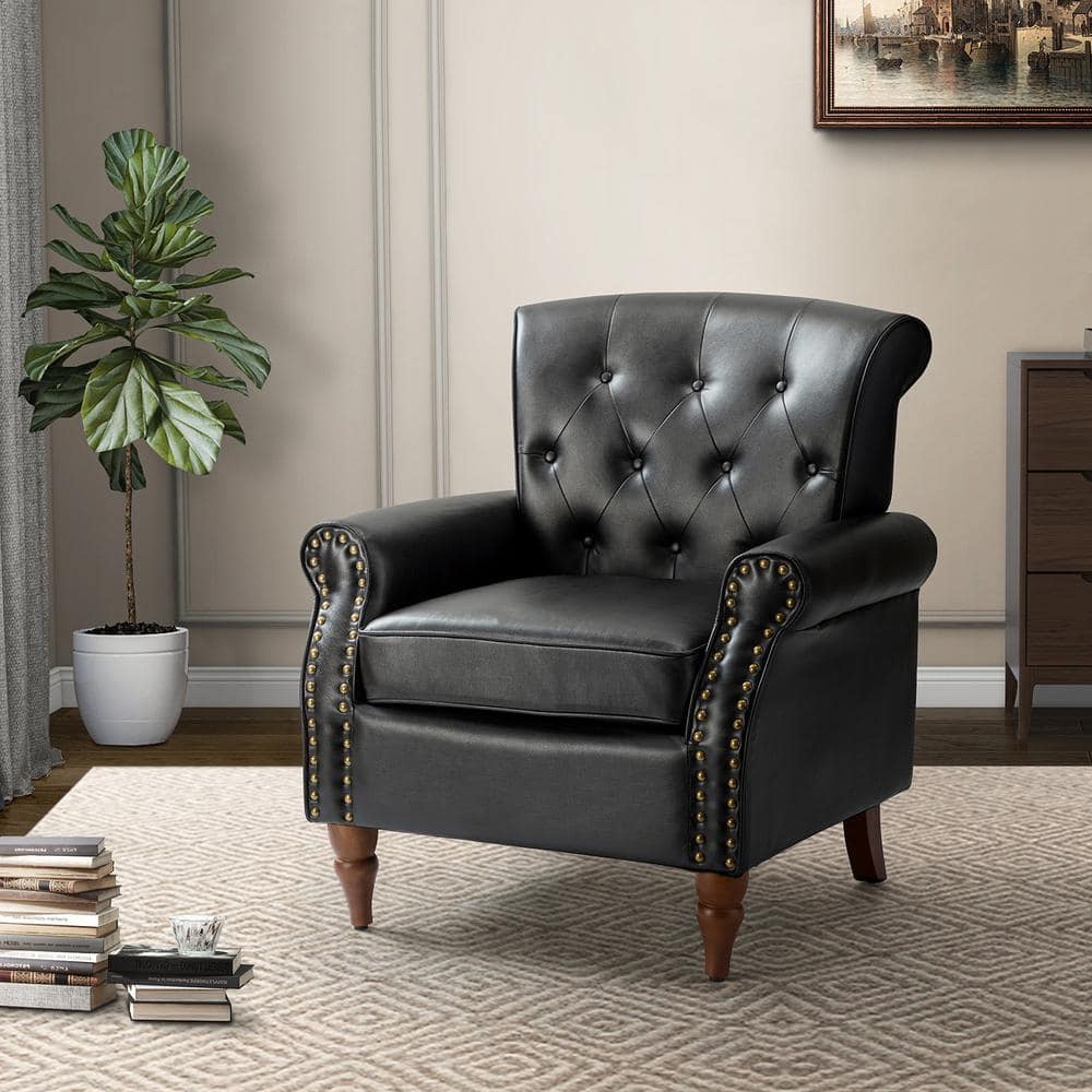 JAYDEN CREATION Acoetes Black Armchair with Nailhead Trim CHM0529-BLACK ...
