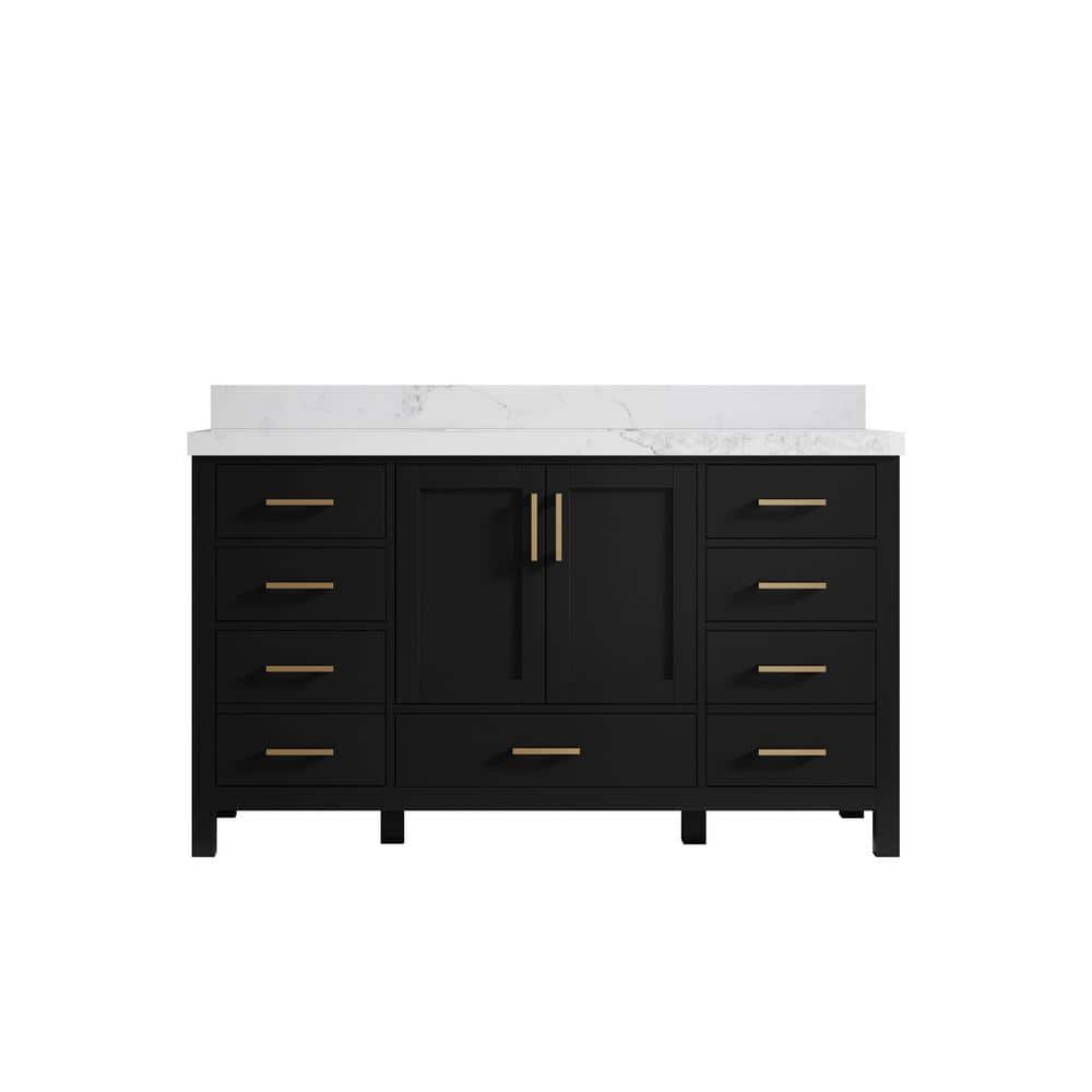 Malibu 60 in. W x 22 in. D x 36 in. H Single Sink Bath Vanity in Black with 2 in. Calacatta Nuvo Qt. Top price history on PriceWatchPro