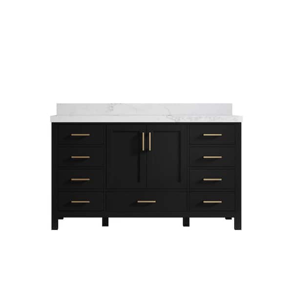 Willow Collections Malibu 60 in. W x 22 in. D x 36 in. H Single Sink Bath Vanity in Black with 2 in. Calacatta Nuvo Qt. Top