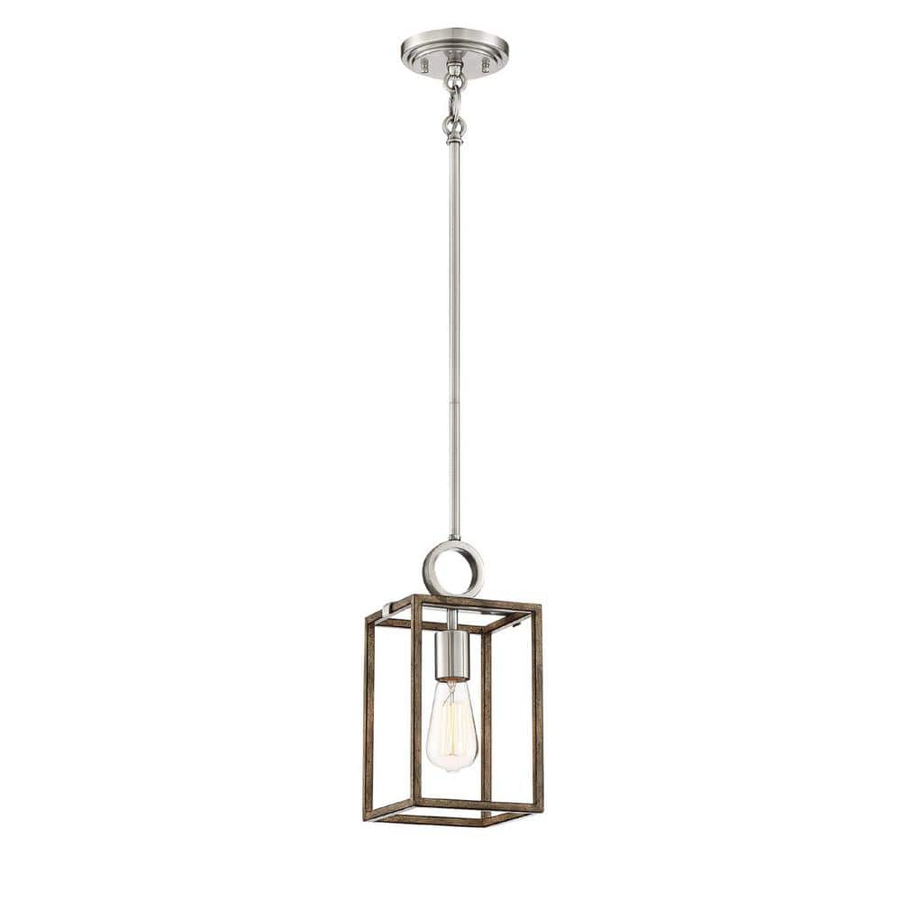 Minka Lavery Country Estates 6 1/2 W Wood and Brushed Nickel Mini Pendant