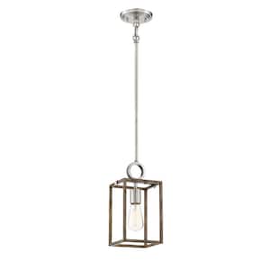 Country Estates 1-Light Sun Faded Wood with Brushed Nickel Accents Mini Pendant