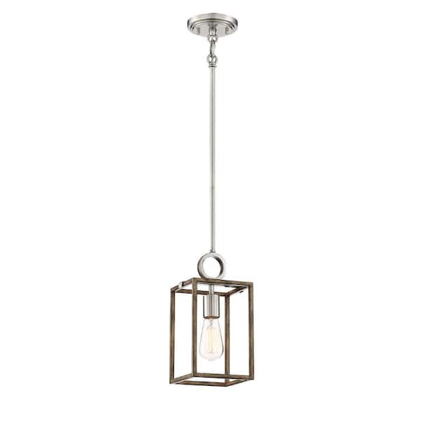 Minka Lavery Country Estates 1-Light Sun Faded Wood with Brushed Nickel Accents Mini Pendant