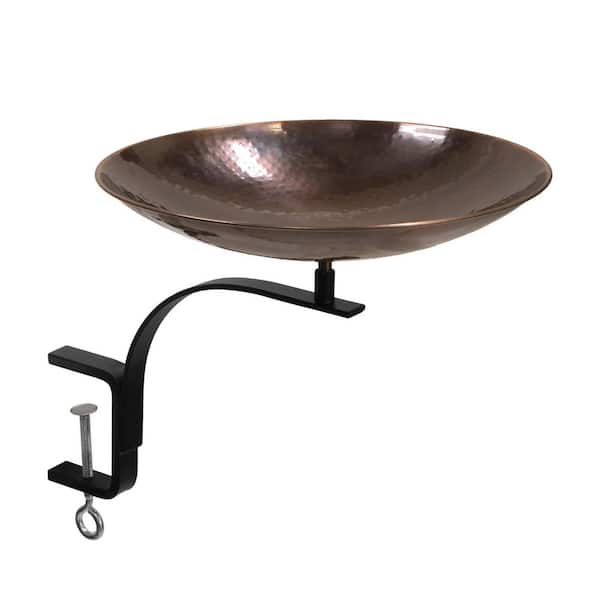 Burnt Copper Birdbath w/Rail Mount Bracket, 14 in. Wide, Antique Finish