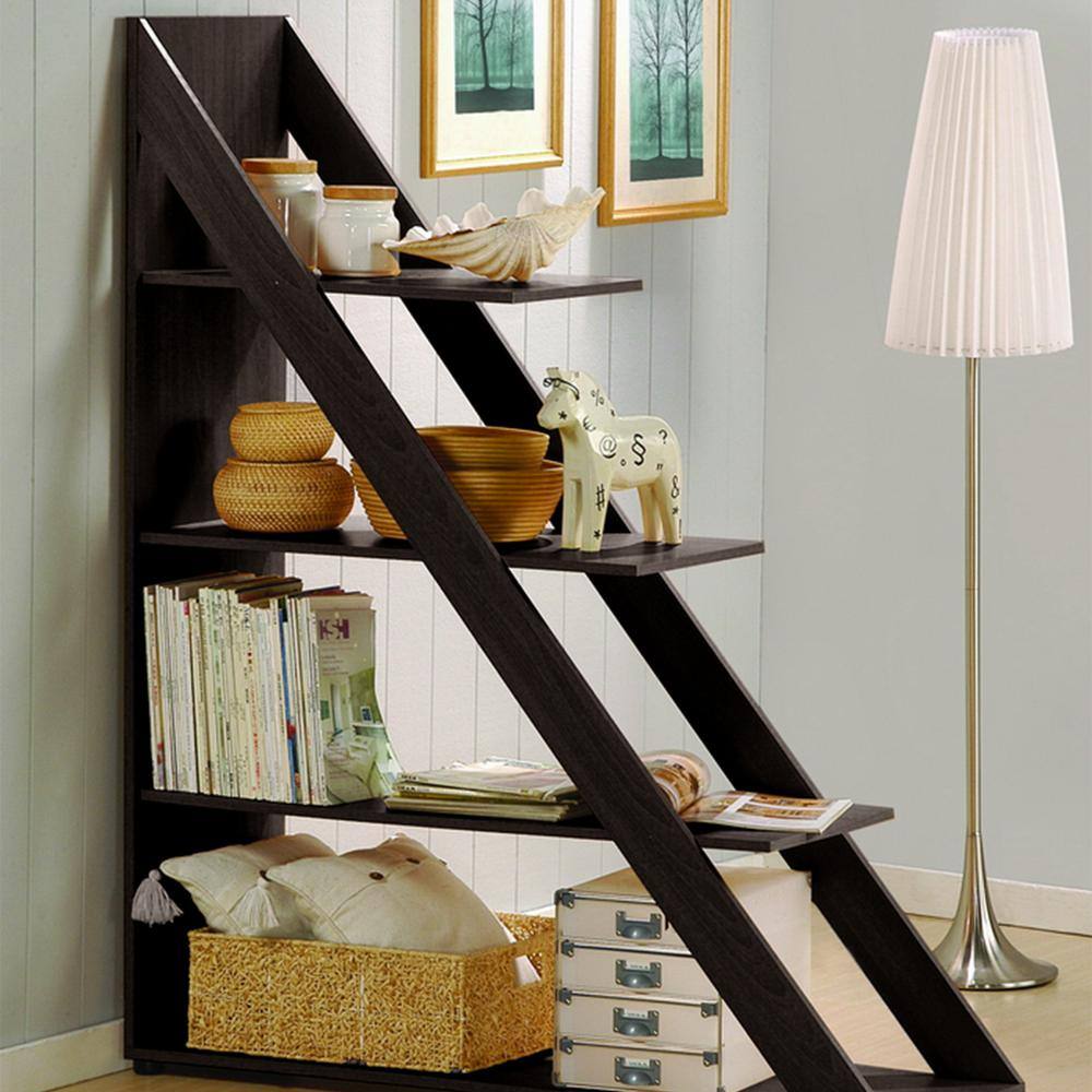 Psinta Dark Brown Modern Ladder Shelving Unit