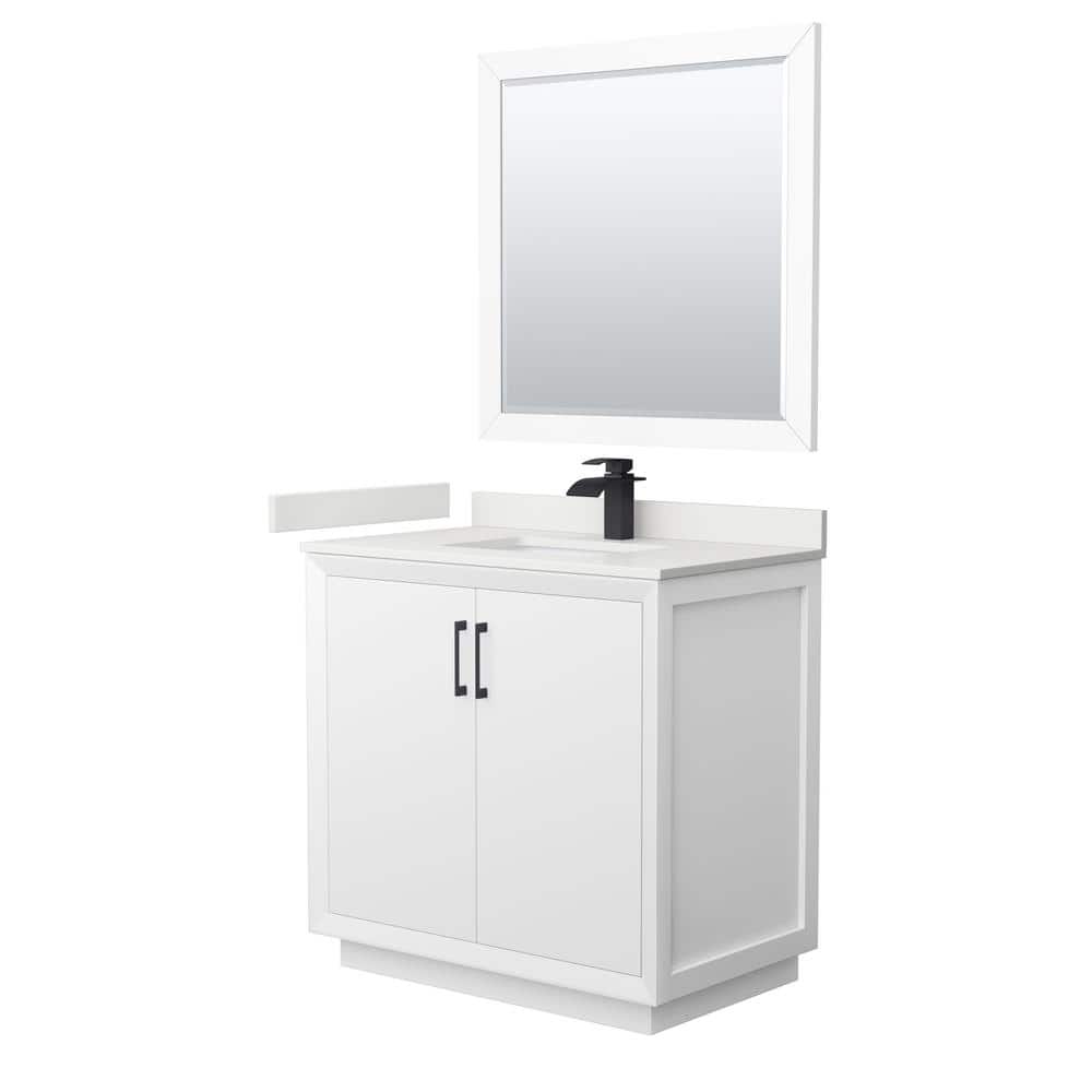 Strada 36 in. W x 22 in. D x 35 in. H Single Bath Vanity in White with White Quartz Top and 34 in. Mirror price history on PriceWatchPro